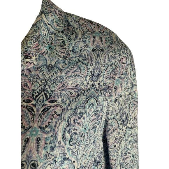 J. Jill Love Linen Blue Purple Paisley Print Essential Button Down Shirt Sz PXL - Picture 3 of 10